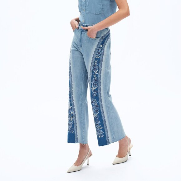 NWT Bayeas Ultra High-Rise Embroidered Wide Leg Patchwork Jeans - Picture 3 of 11